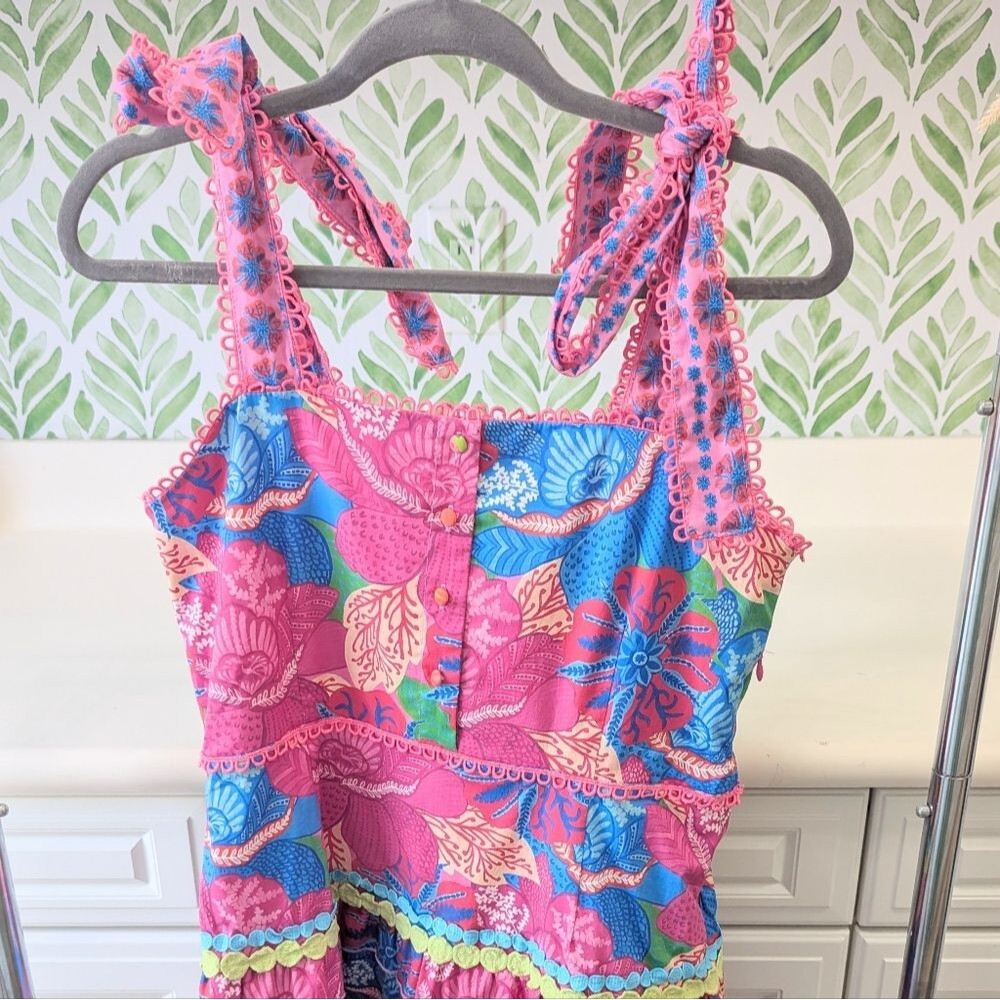 Marié Naomi Tiered Mini Dress Victoria Dunn Pink And Blue Medium - Picture 9 of 11